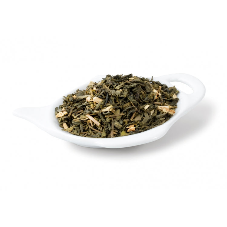 Grönt te, Både frisk och rund smak av ginseng, citron, citrusskal, bergamott och vanilj.