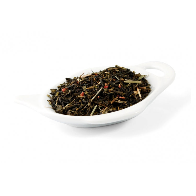 Grönt te smaksatt med röda bär och citron. Innehåller citrongräs och bitar av hallon.