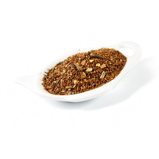 rooibos te smaksatt med en Kryddig blandning av kanel, kardemumma, nejlika och svartpeppar. Det hela toppas med het chili.