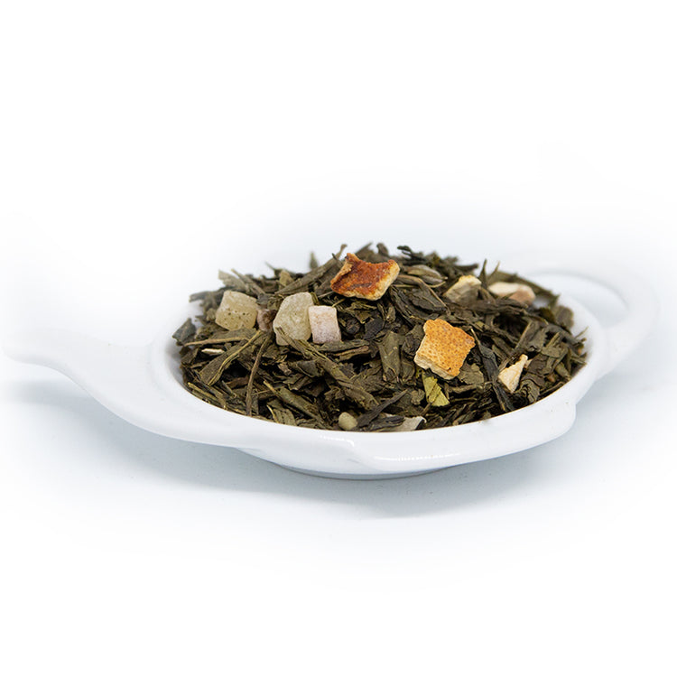 grönt te med smak av Guava, ananas och apelsin i fruktig kombination med både söta och friska toner.