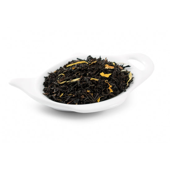svart te Te med frisk smak av bär och citrus. Hallon, citron, granatäpple, svartvinbärsblad, citrusskal, ringblommor och solrosor.