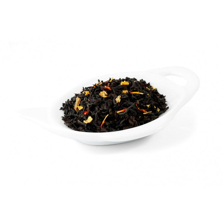 svart te Svart te smaksatt med kvitten, fläder och grädde. Innehåller solros och safflorblommor.