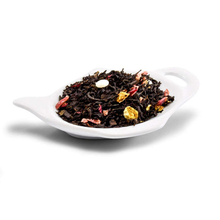 svart te Marängdessert i en tekopp! Rund smak av jordgubb, tranbär, kakaosmör, vanilj och grädde i kombination med frisk citron och citrusskal.