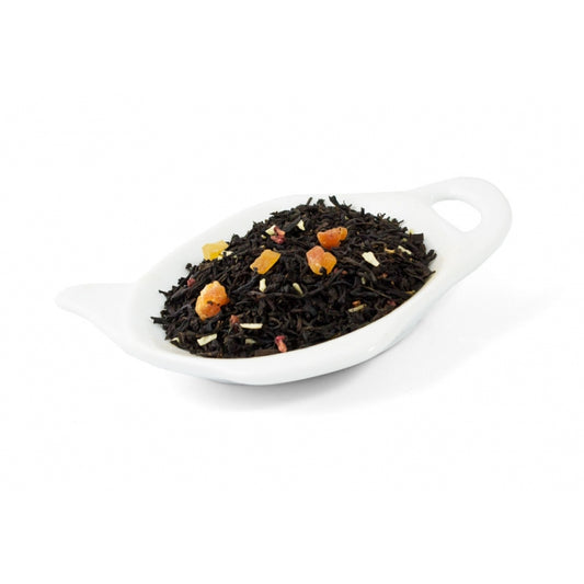 svart te Uppfriskande blandning av persika, papaya, hallon, svartvinbär och kokos.