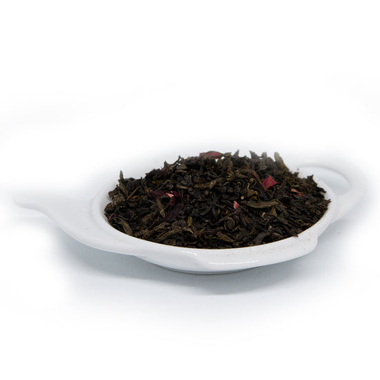 En blandning av svarta och gröna teer smaksatta med bergamott, blommor och rökt te.